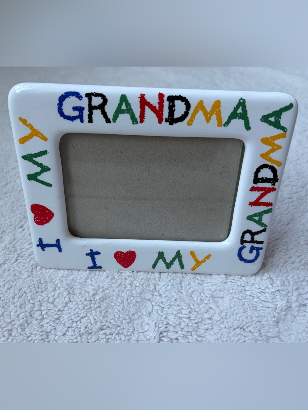Vintage 90s I Love My Grandma Colorful 3x5 Ceramic Photo Frame